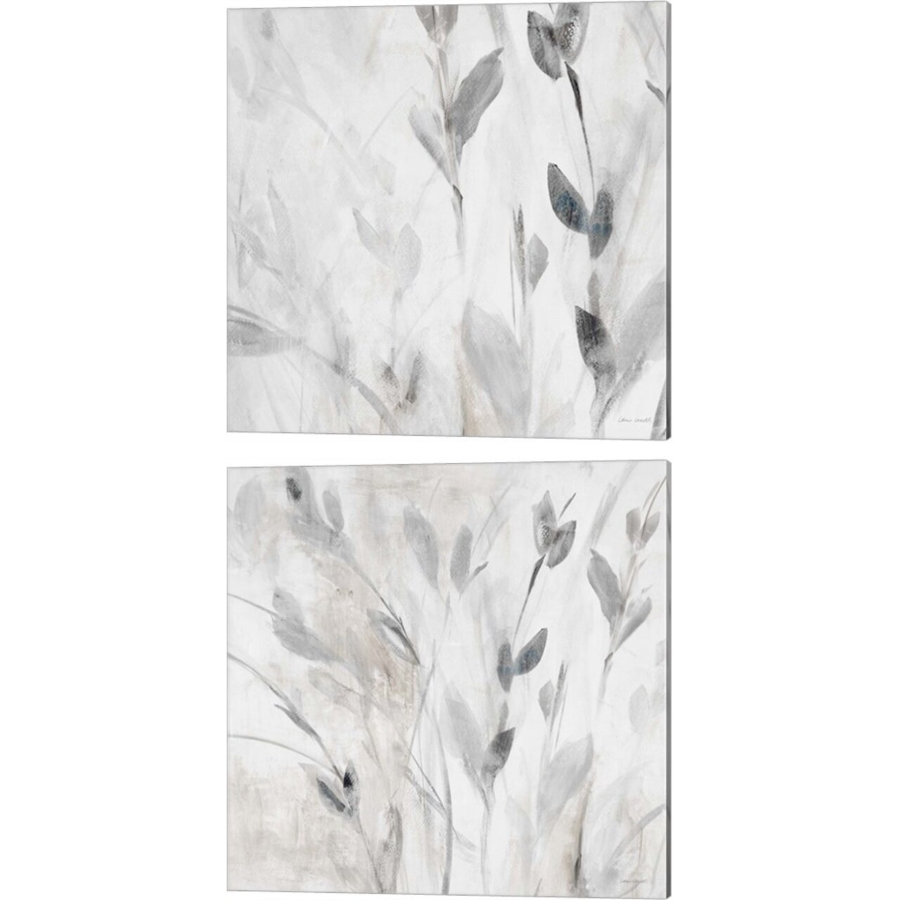 Gray Misty Leaves Square by Lanie Loreth 14" x 14" Canvas Wall Art (Set of 2)